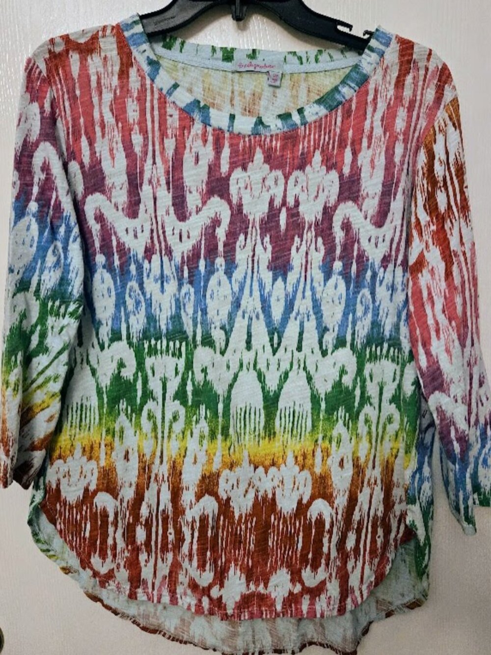 Fresh Produce rainbow ikat 3/4 cotton top Size SM